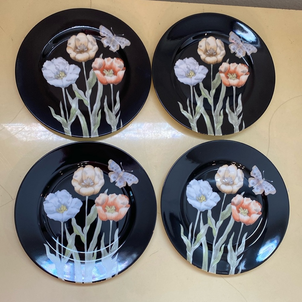 Fitz and Floyd Midnight Poppy Salad Plates. Set of 4. 7 1/2”. - Picture 1 of 3